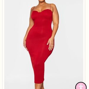 PrettyLittleThing Crinkle Red Bodycon Dress